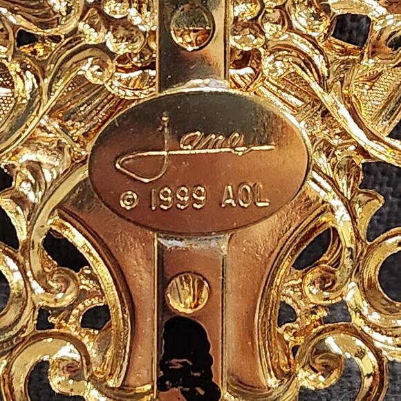 VTG Jane Gold Tone Rhinestone Filigree Brooch Signed 1999 AOL - Picture 3 of 5
